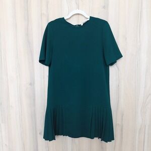 Zara Womens Dress Sz M Green Pleated Hem Minimalist Chic Holiday Preppy Academia